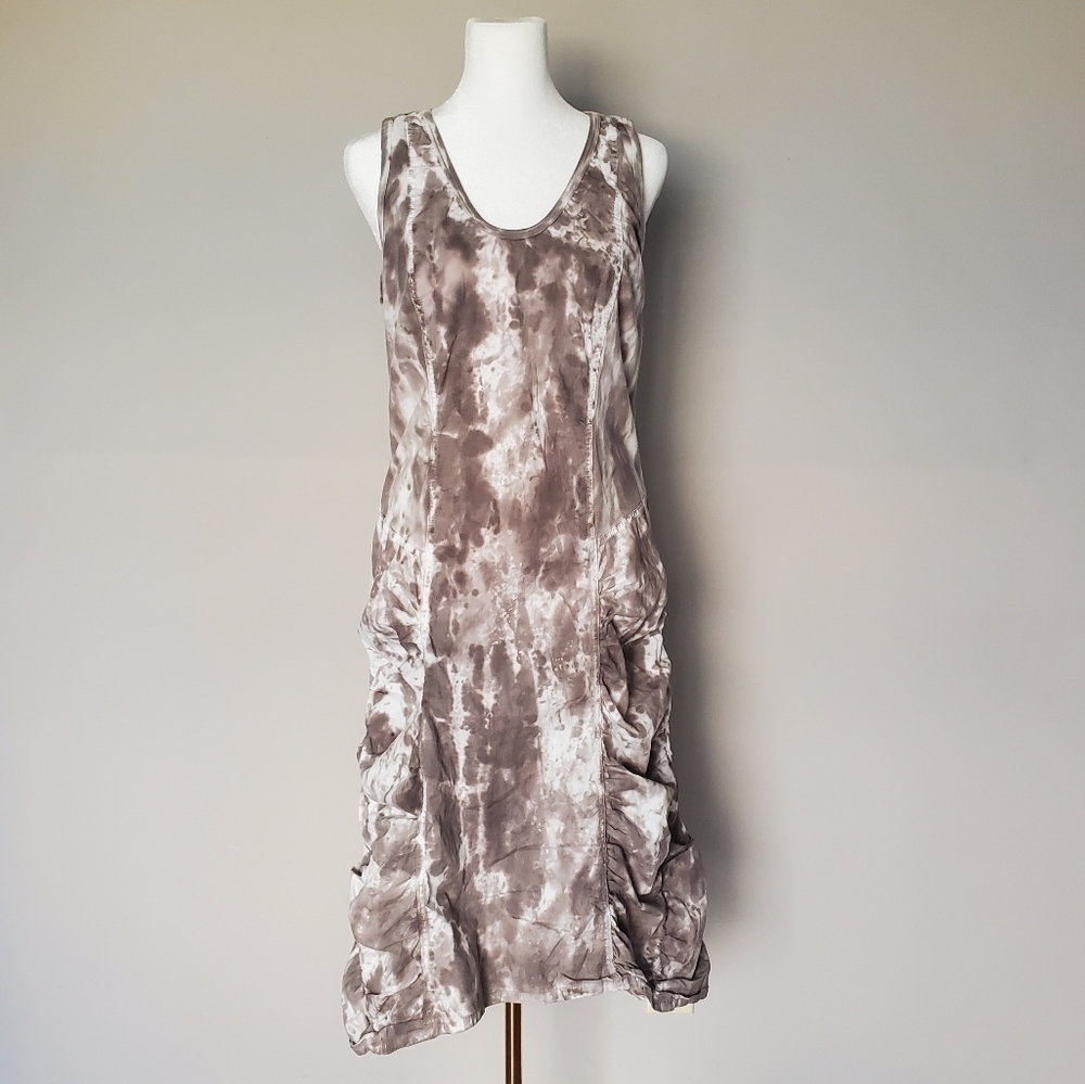 XCVI Tie Dye Ruched Mixed Media Sleeveless Midi Dress Brown Size M